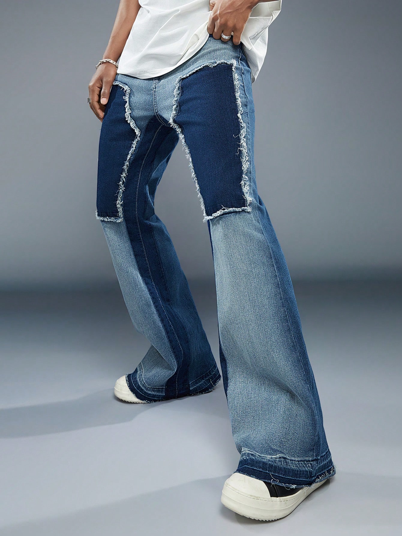 Мужские расклешенные джинсы Manfinity EMRG в стиле пэчворк, синий укороченные джинсы noella в стиле пэчворк paige цвет brenna
