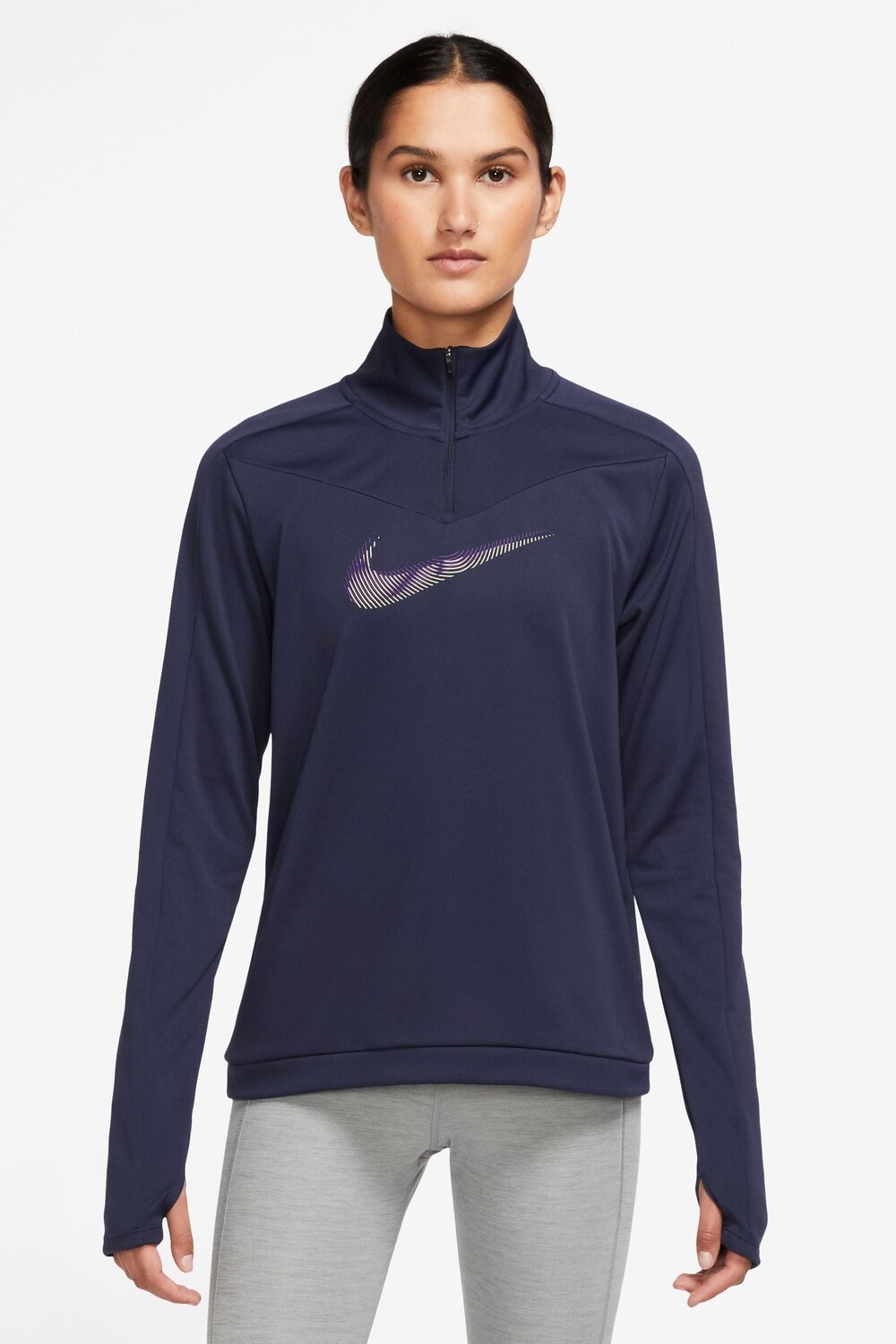 

Беговая футболка Dri Fit с логотипом-галочкой и молнией 1/2 Nike, серый