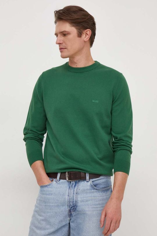 Хлопковый свитер BOSS Boss, зеленый