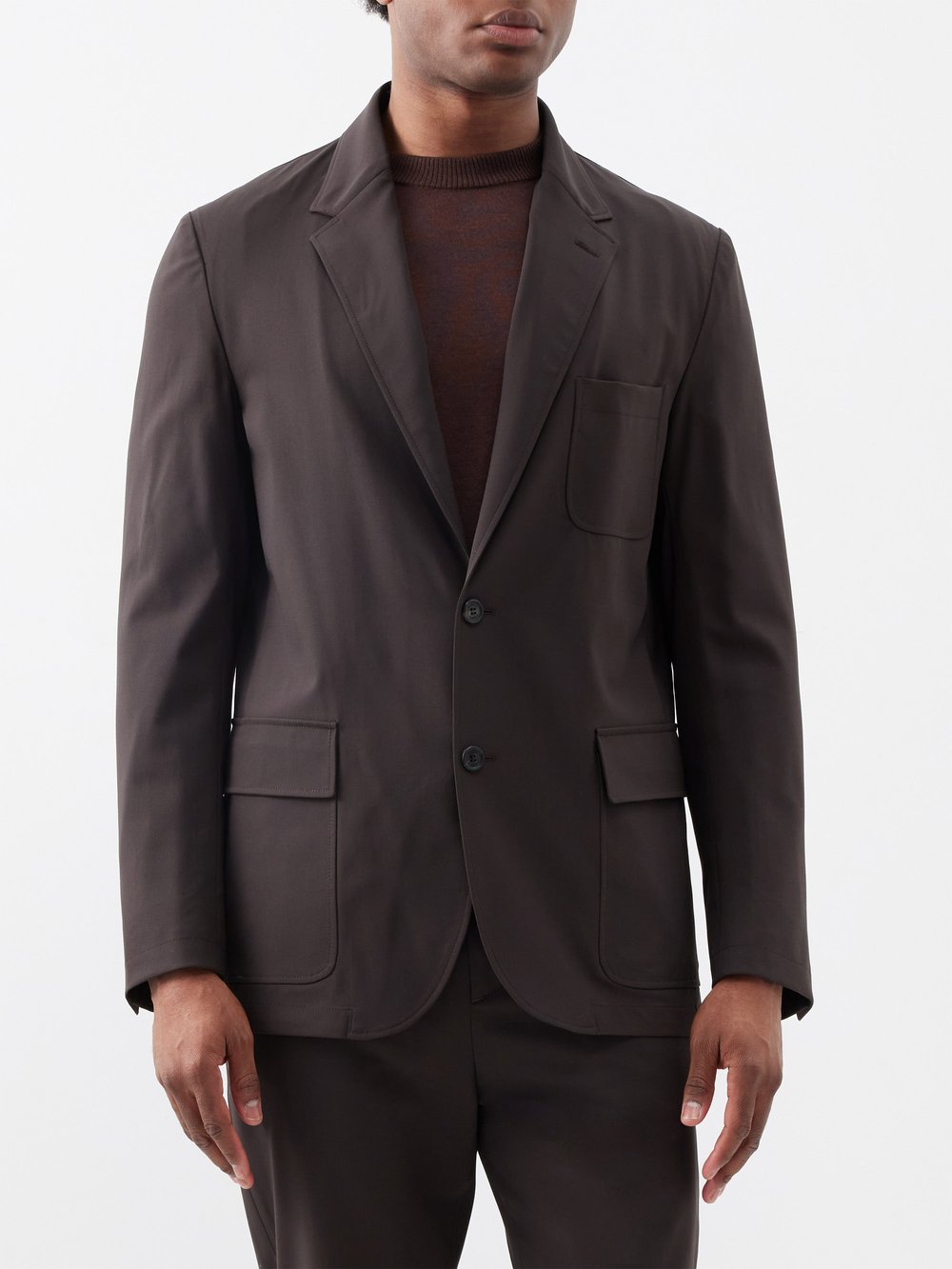 Однобортный пиджак из эластичной шерсти Dunhill, коричневый цена и фото
