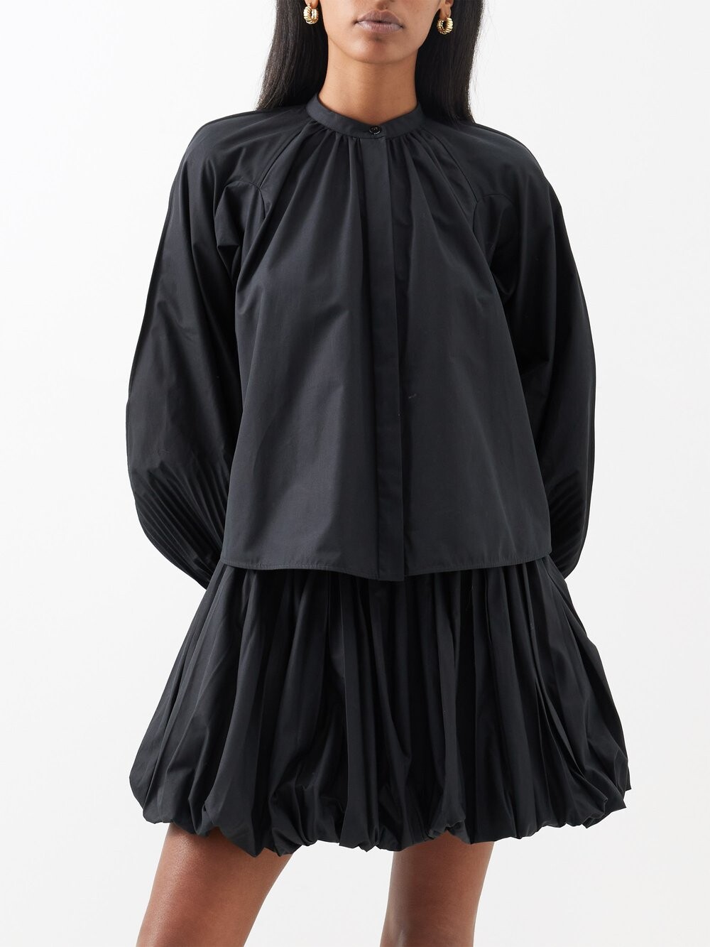 

Блузка из хлопкового поплина со сборками и объемными рукавами Jil Sander, черный