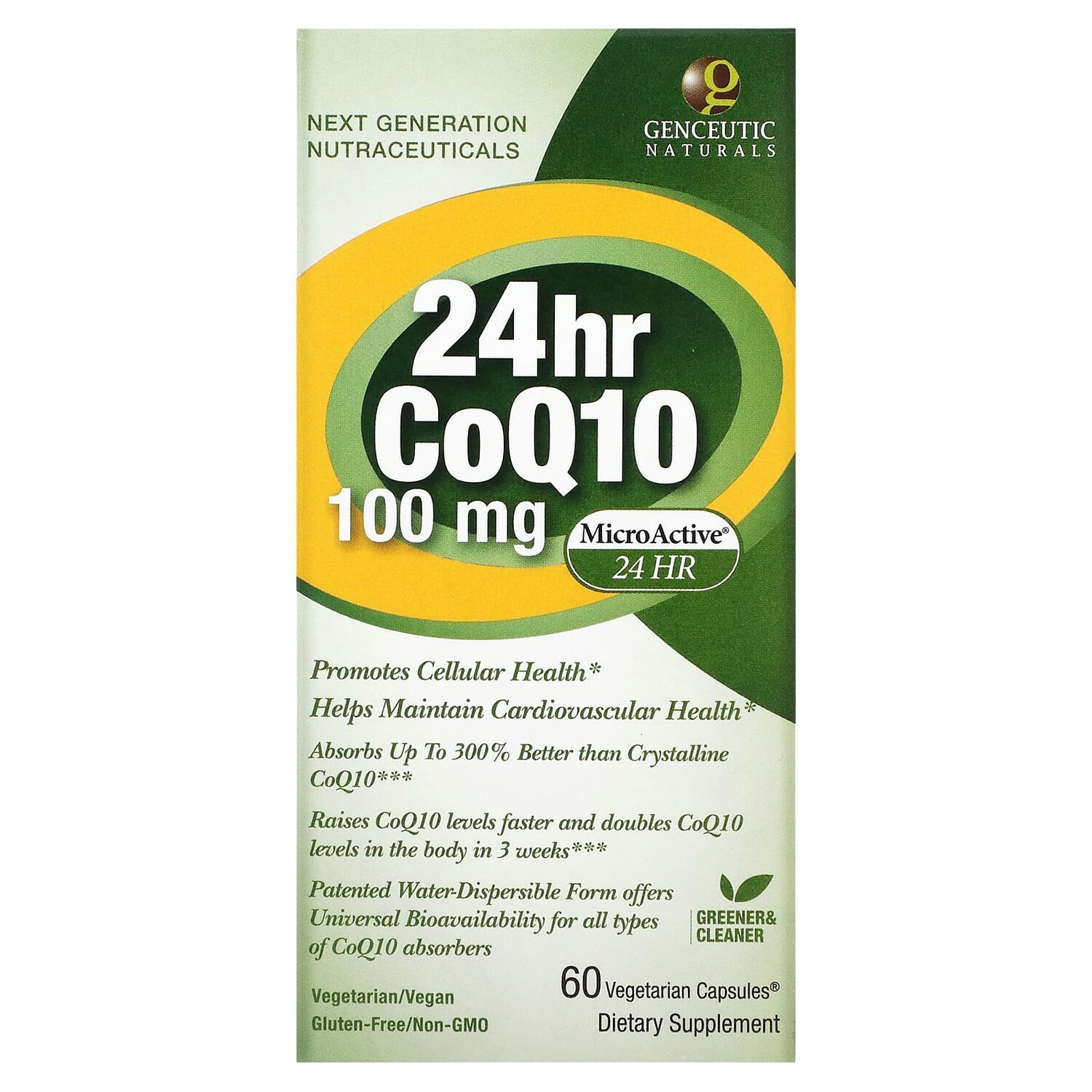 

Коэнзим Q10 24 Часа, 100 мг, 60 вегетарианских капсул, Genceutic Naturals