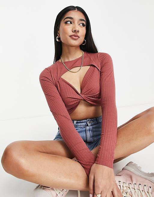

Ржавый топ в рубчик с длинными рукавами Miss Selfridge