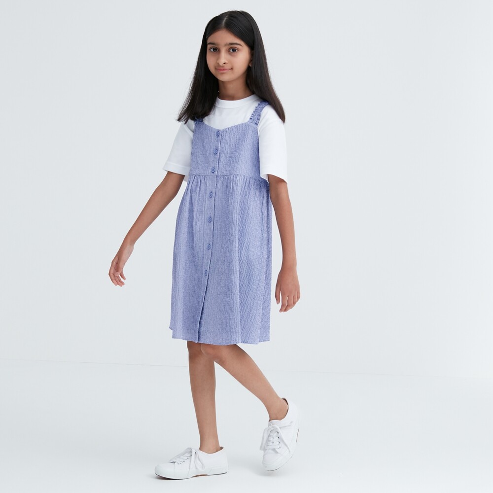 

Детская одежда Uniqlo/платье на подтяжках из жатого хлопка для девочек (новые эластичные бретели)
