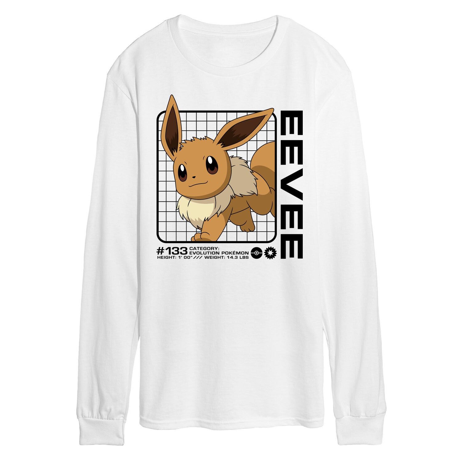 

Мужская футболка с длинными рукавами и рисунком Pokemon Eevee Stats