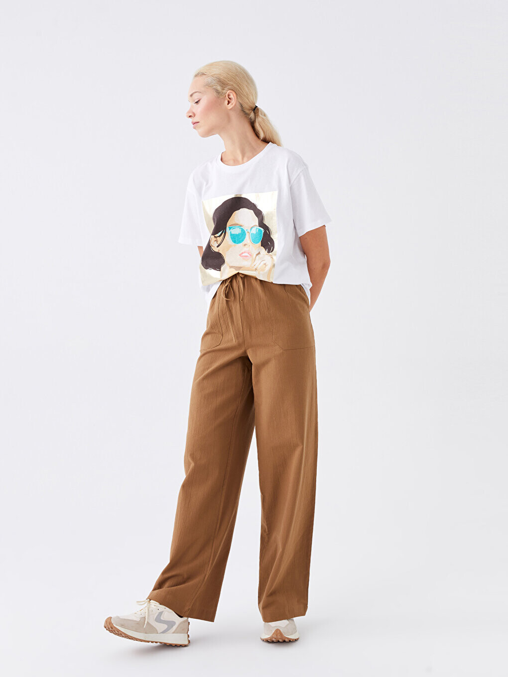 

Удобные женские брюки с эластичной резинкой на талии LCW Casual, бежевый