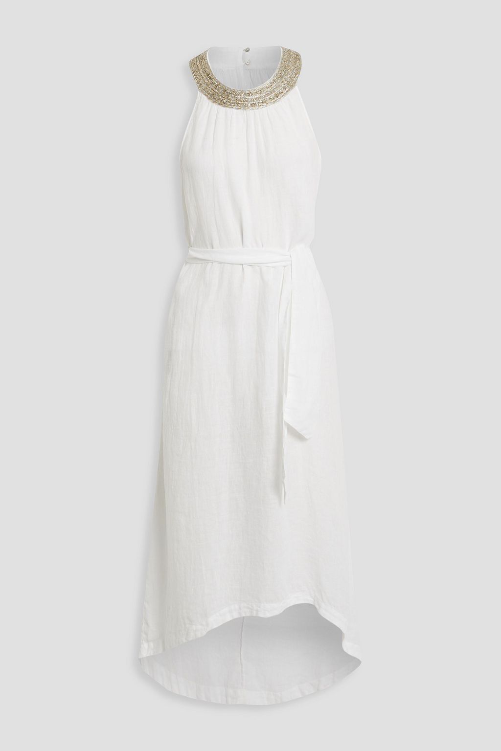 Льняное платье миди с поясом и декором 120% LINO, белый
