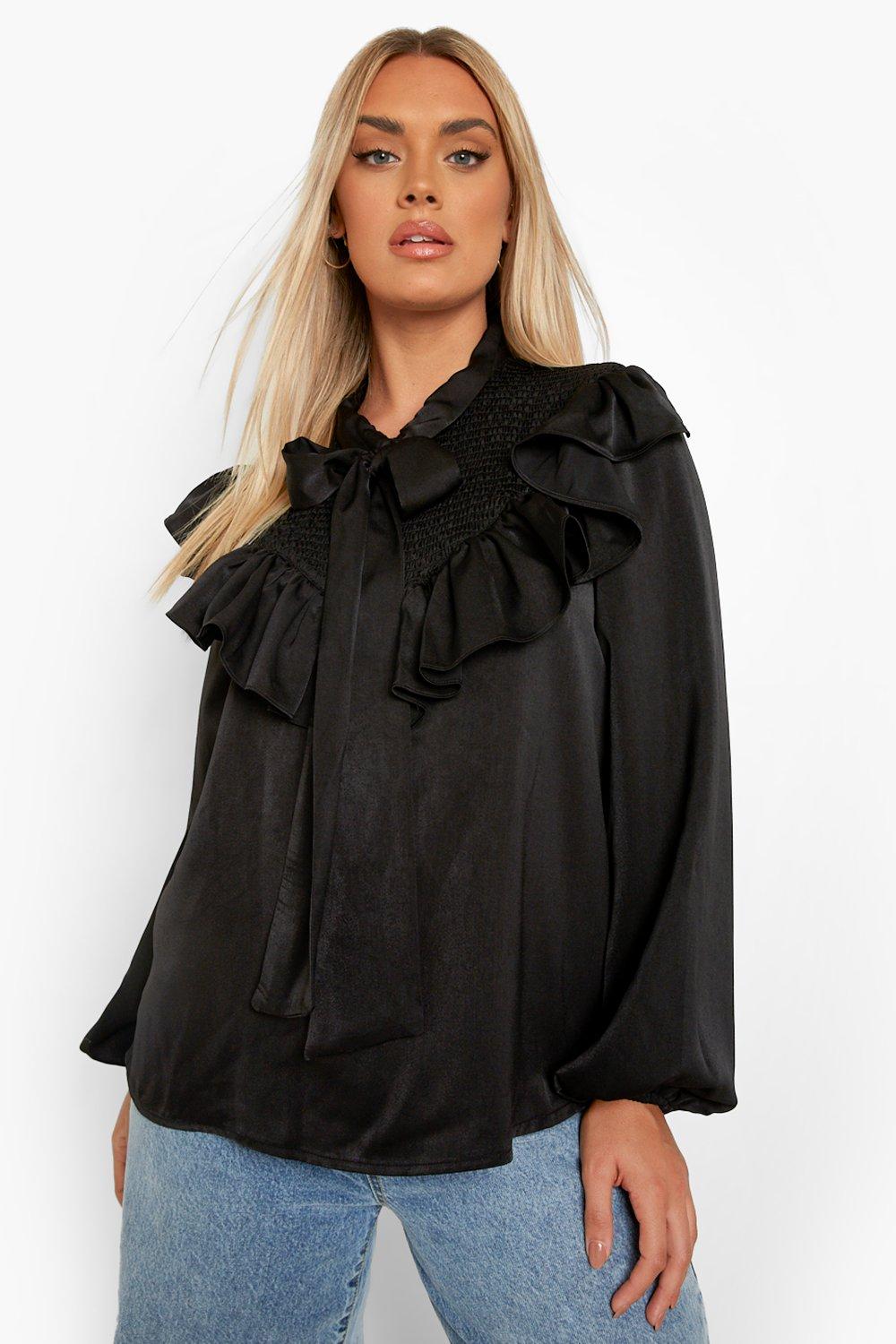 Блузка plus с приборками и банком Boohoo, черный тканая юбка rara с приборками boohoo серый