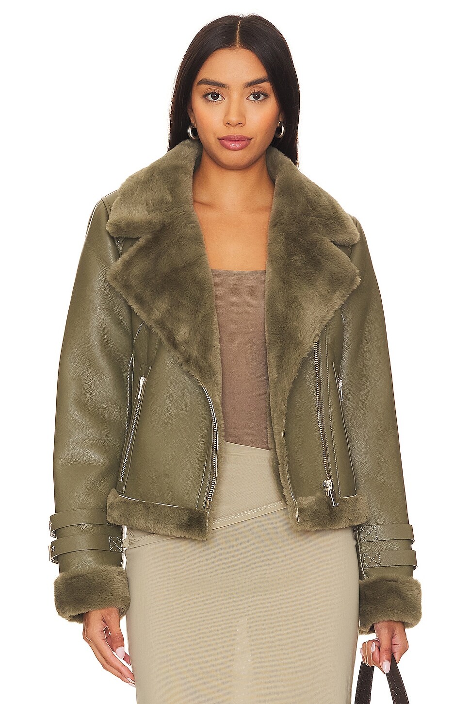 

Куртка Generation Love Dion Faux Fur Moto, оливковый, Зеленый