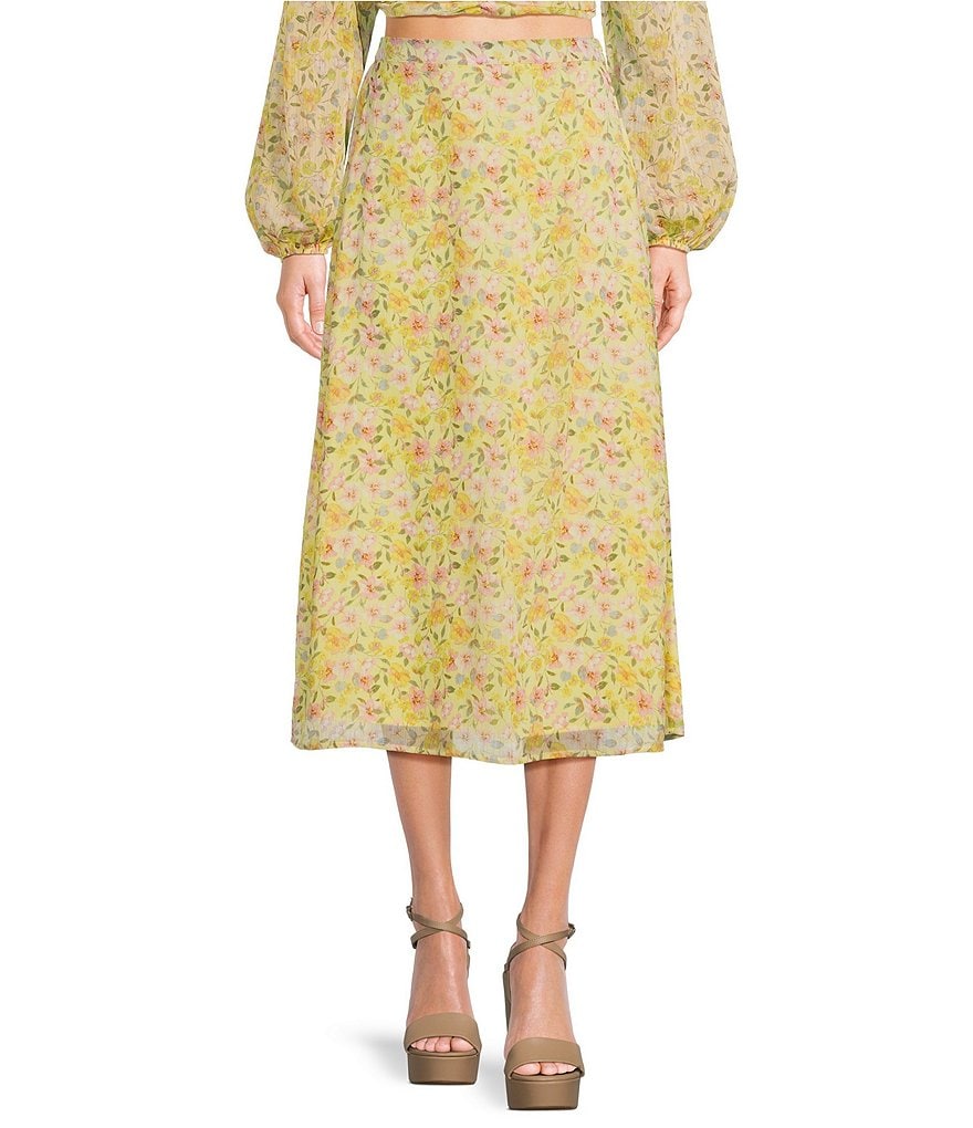 Шифоновая юбка-миди GB с цветочным принтом, желтый