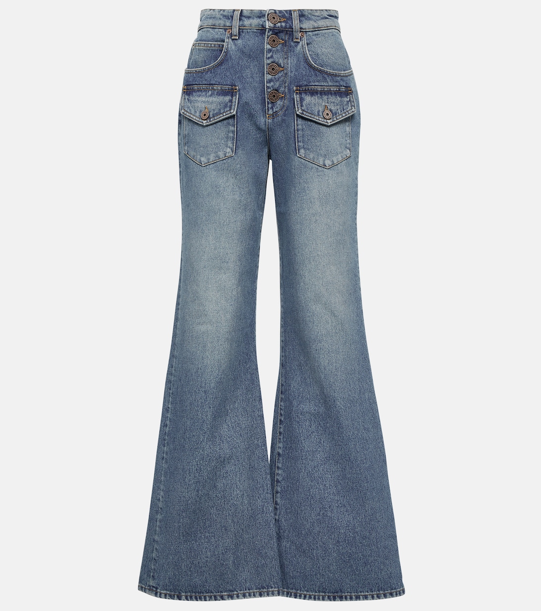 Расклешенные джинсы с высокой посадкой BALMAIN, синий