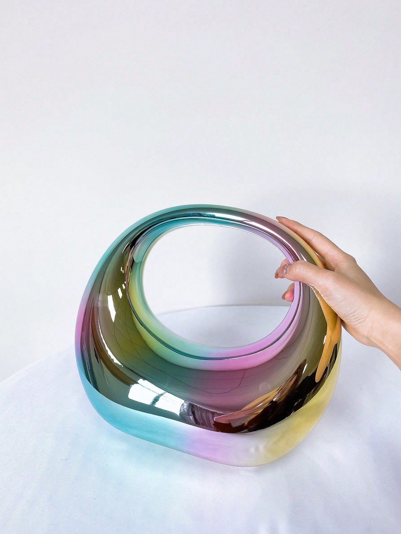 Модная зеркальная акриловая сумочка в форме круга, многоцветный
