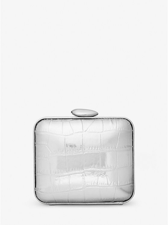 

Мини-минодьер из кожи с тиснением питона Tina Mini Metallic Michael Kors Collection, серебряный