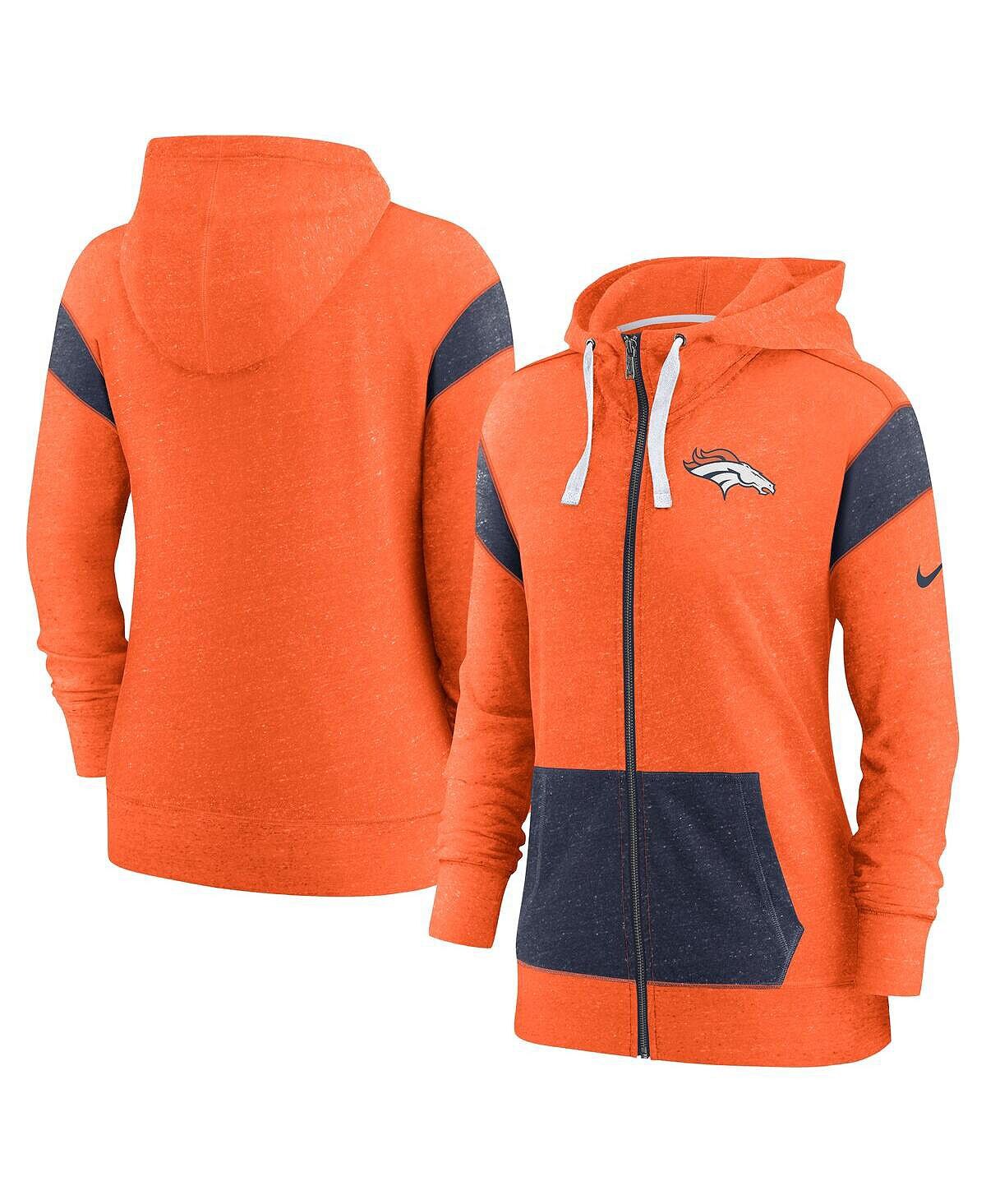 

Женская оранжево-темно-синяя легкая худи с молнией во всю длину Denver Broncos Monaco Nike, Синий