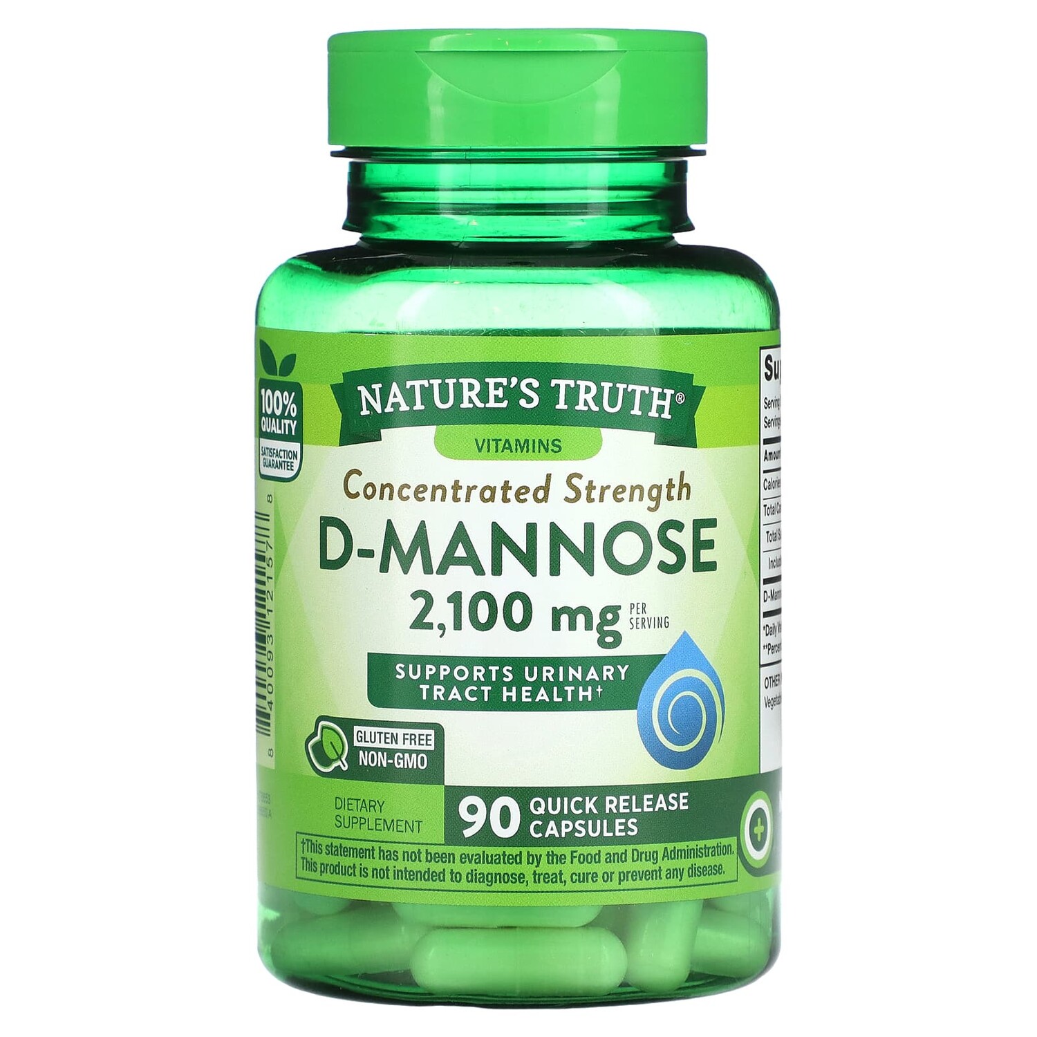 

Concentrated Strength, D-манноза, 700 мг, 90 капсул с быстрым высвобождением, Nature's Truth