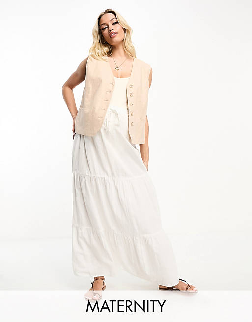 Белая юбка макси с завязкой на талии Vero Moda Maternity черно белая трикотажная юбка макси vero moda с кружевным принтом