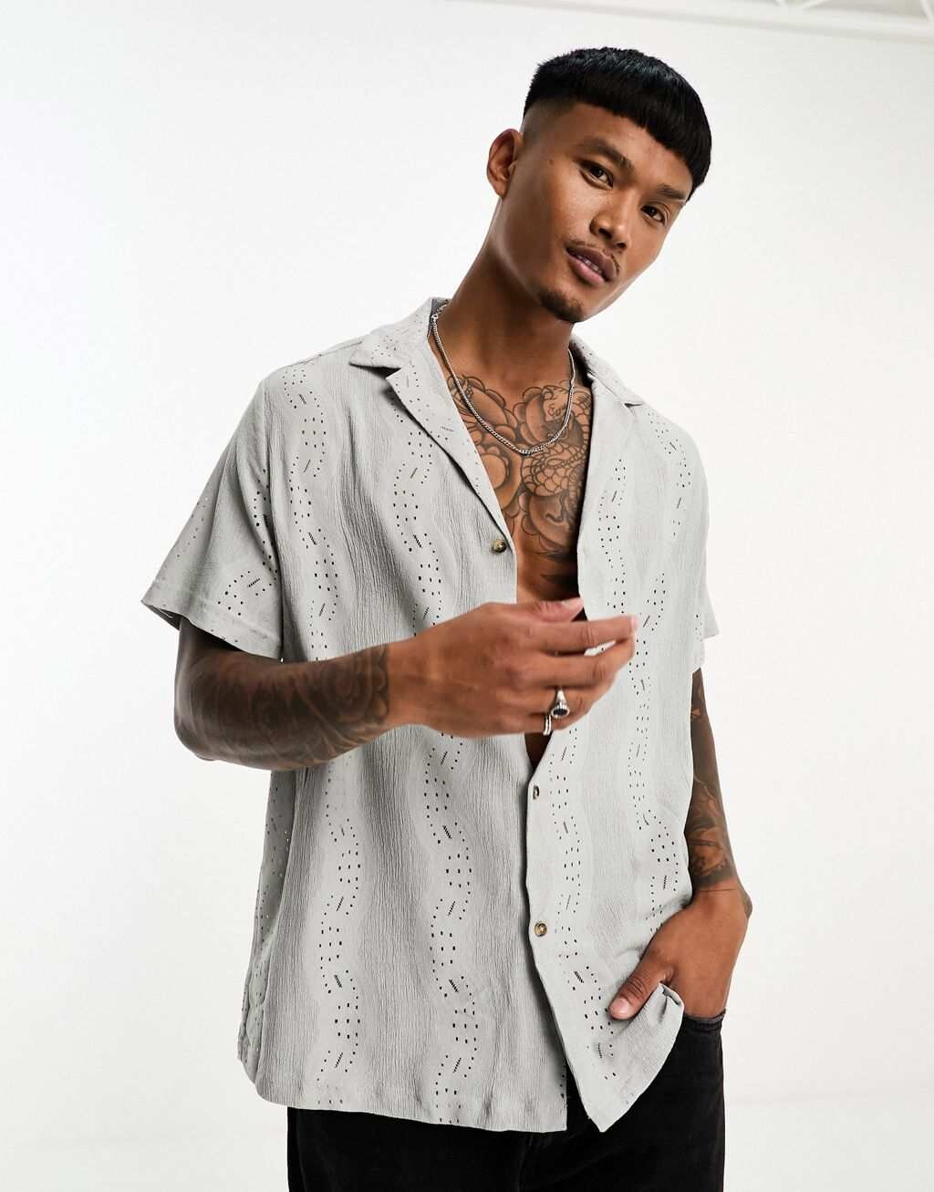 

Свободная серая рубашка с волнистой текстурой ASOS DESIGN