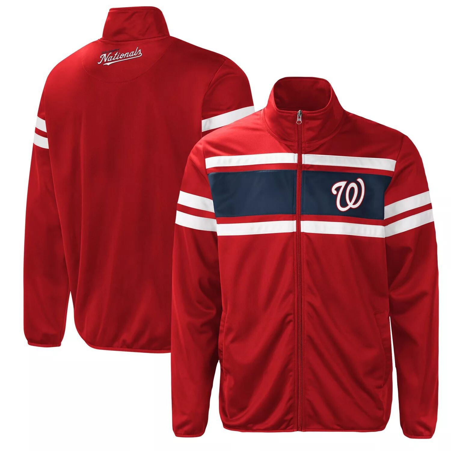 

Мужская спортивная куртка Carl Banks Red/темно-синяя спортивная куртка Washington Nationals с молнией во всю длину Power Pitcher G-III