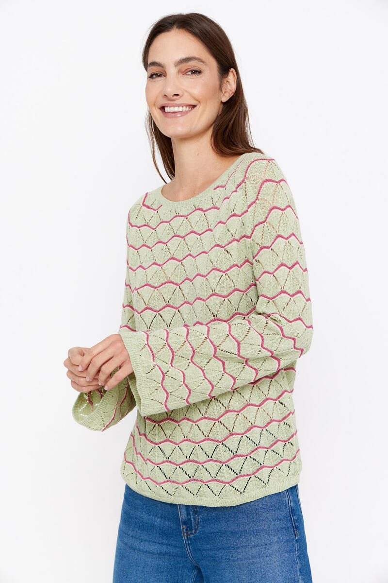 Полосатый свитер с лентой Cortefiel, бледно-зеленый
