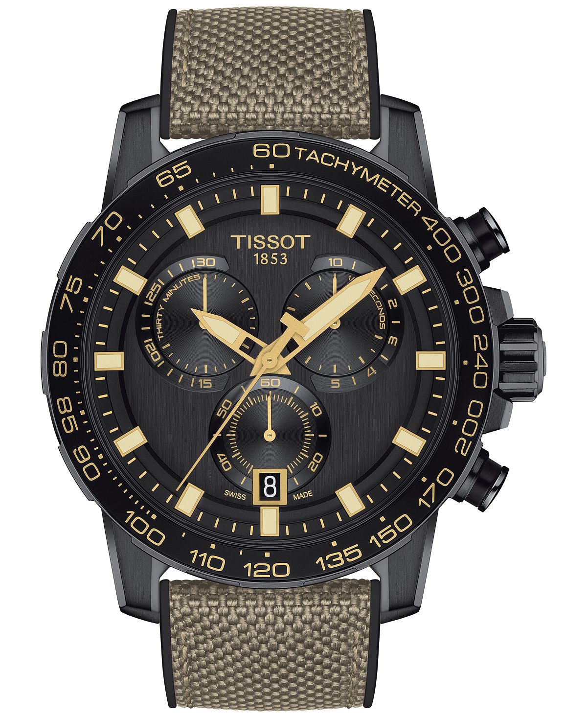 цена Мужские швейцарские часы с хронографом Supersport, бежевый текстильный ремешок, 40 мм Tissot