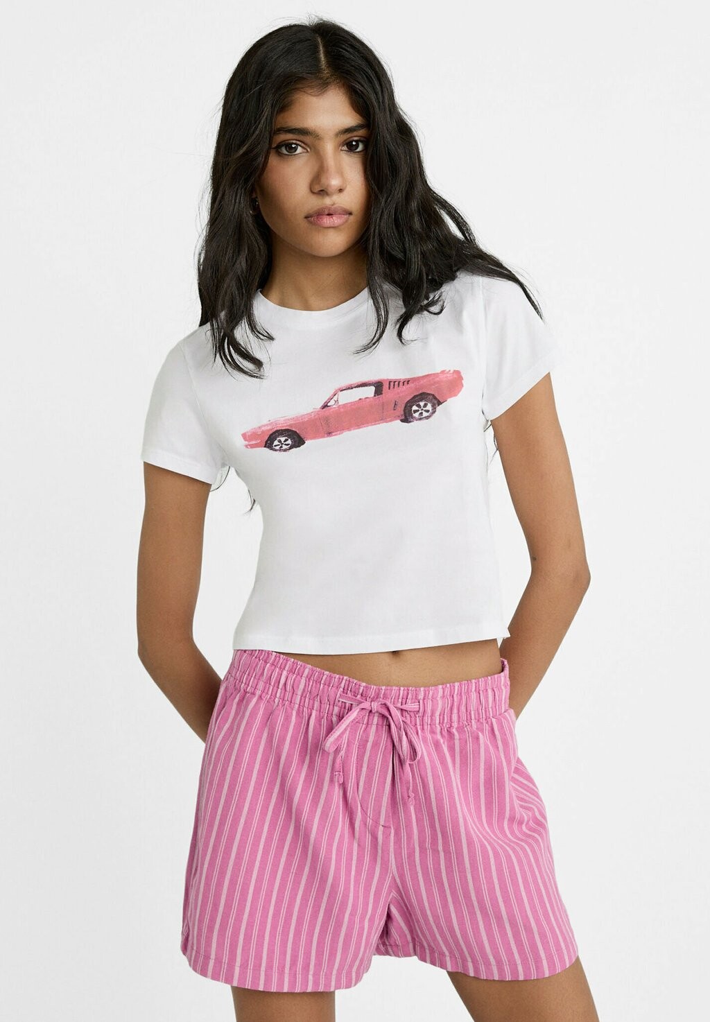 

Шорты FLOWING STRIPED Stradivarius, розовый