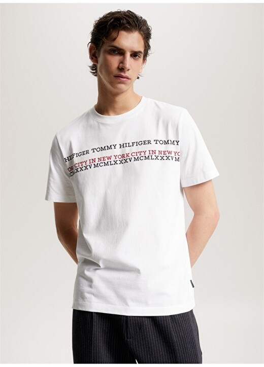 

Белая мужская футболка с круглым вырезом Tommy Hilfiger, Белый
