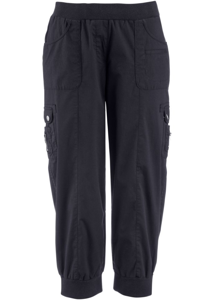 Брюки-карго из хлопка 3/4 с удобным поясом Bpc Bonprix Collection, черный брюки карго sorelle прилегающий силуэт повседневный стиль карманы размер xs серый