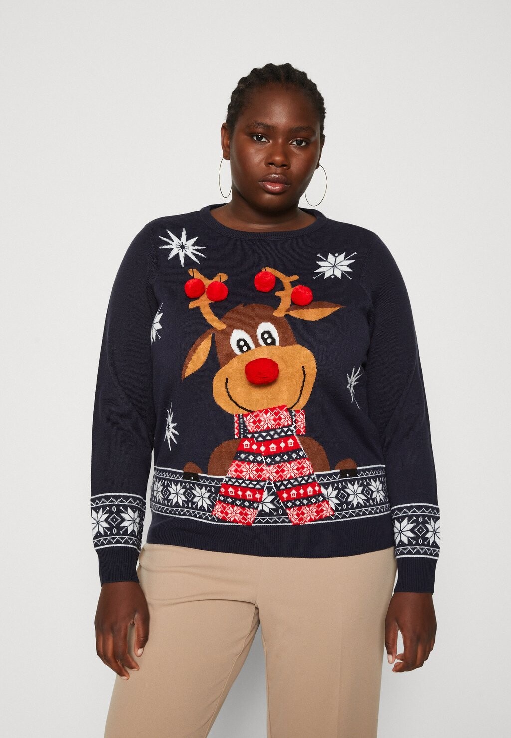 

Свитшот Vero Moda Curve VMCNEWFROSTYDEER, темно-синий/снежно-белый/китайский красный/коричневый