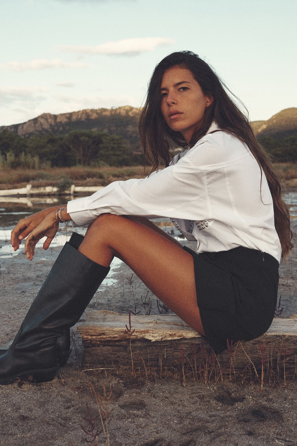 

Рубашка из поплина с заклепками оверсайз ZARA, белый