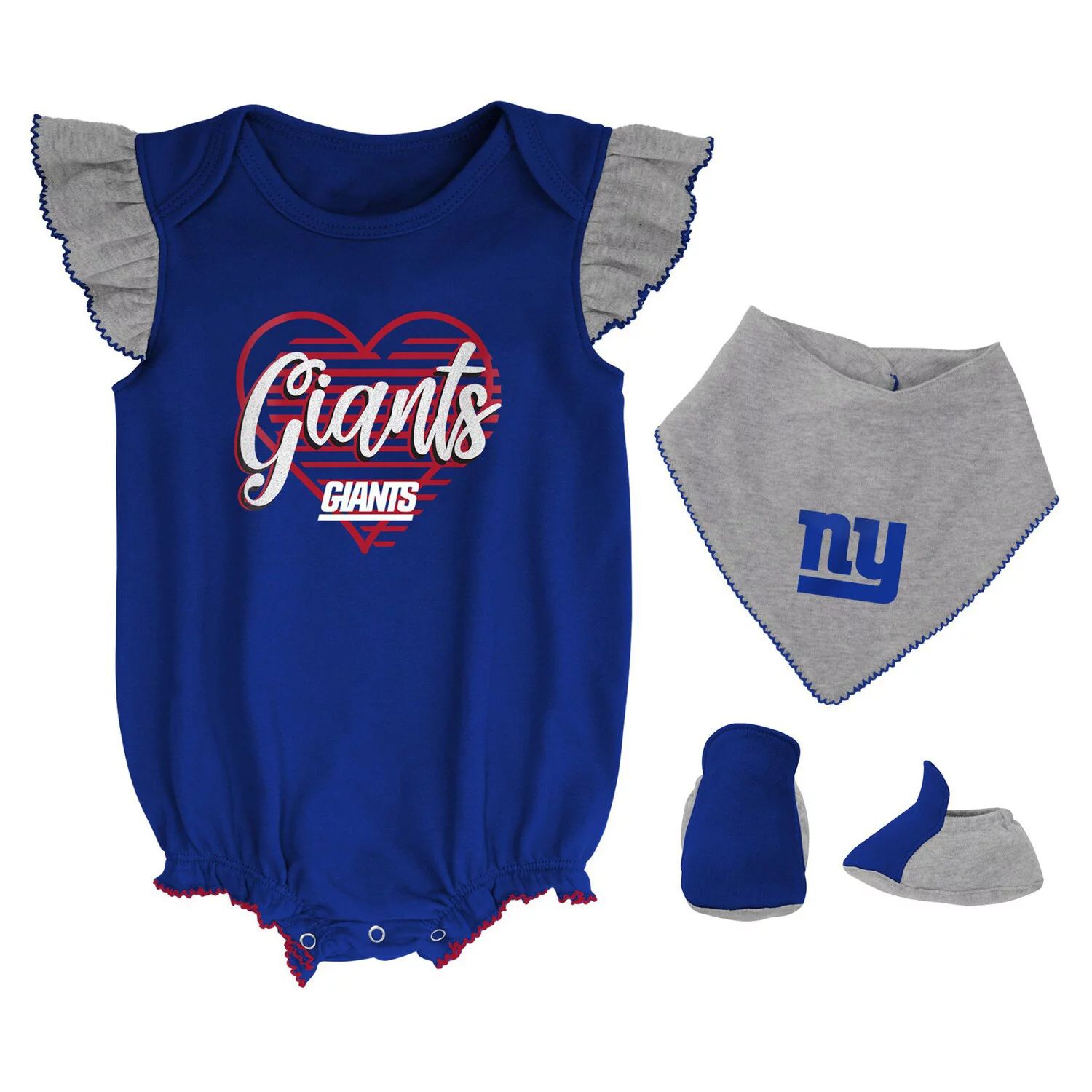 

Комплект боди с нагрудником и пинетками New York Giants All The Love Royal/Heathered Grey для девочек и новорожденных Outerstuff