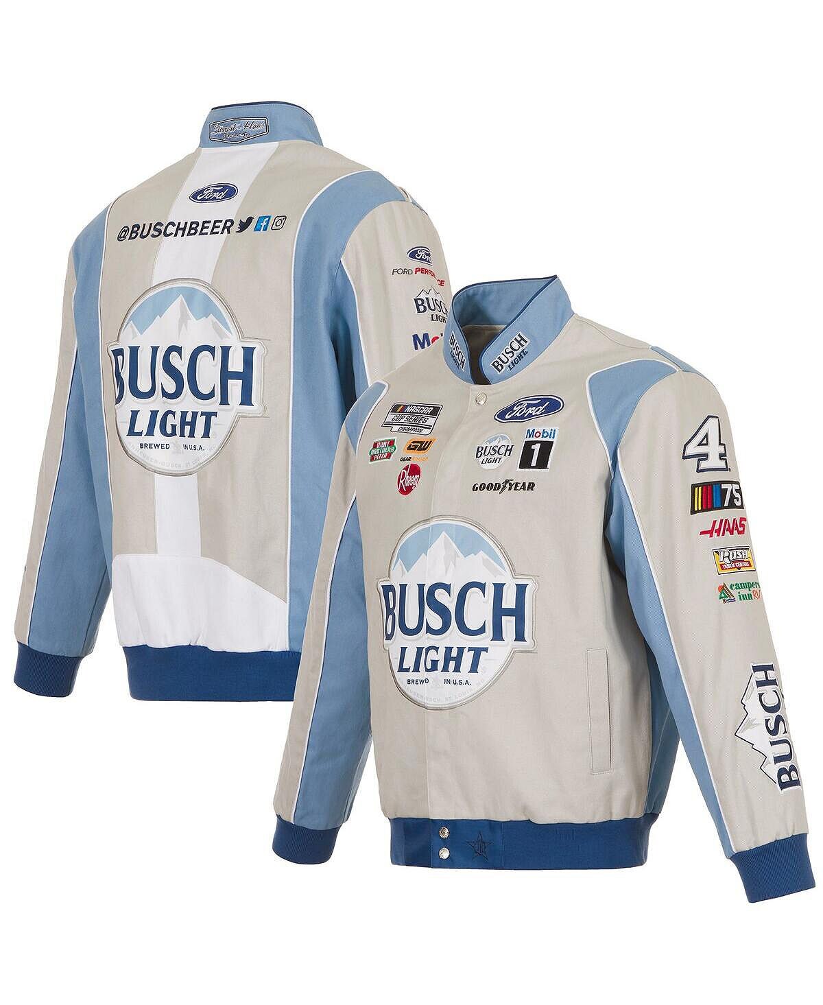 

Мужская серая, голубая куртка Kevin Harvick Busch из легкой твиловой униформы с кнопками для водителя JH Design, Серый