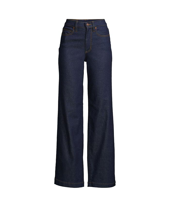 Женские синие джинсы Petite Recover с высокой посадкой и широкими штанинами Lands' End, синий забойная история или шахтерская глубокая