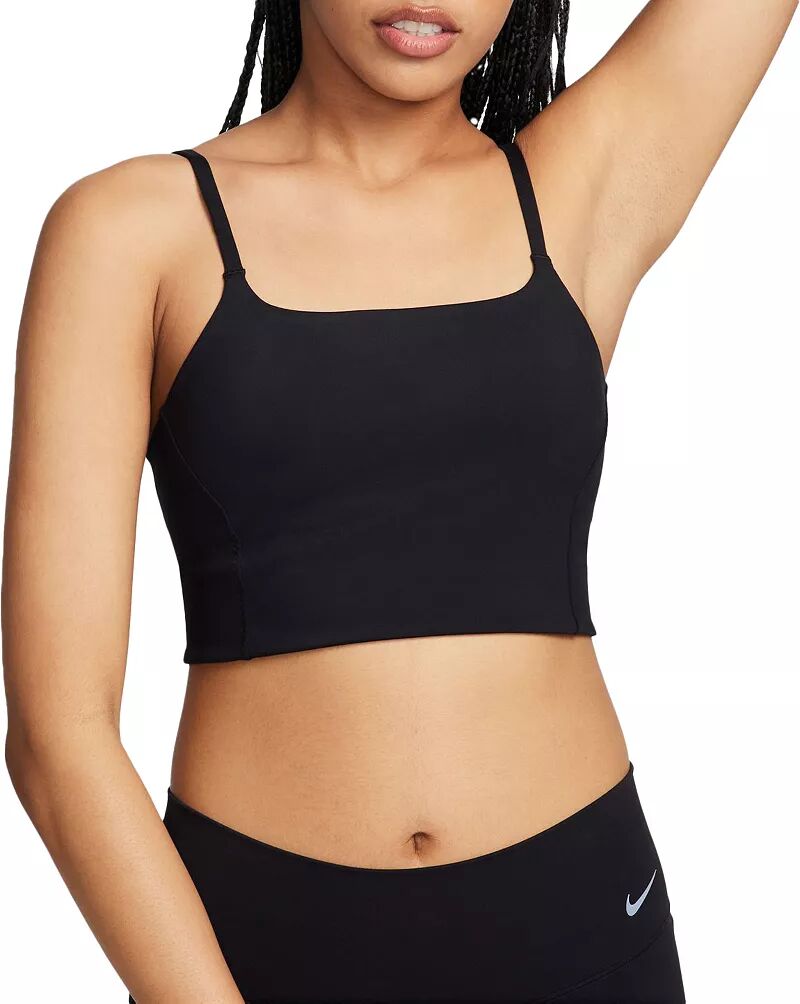 цена Женский удлиненный спортивный бюстгальтер с легкой подкладкой и легкой поддержкой Nike Alate Versa, черный