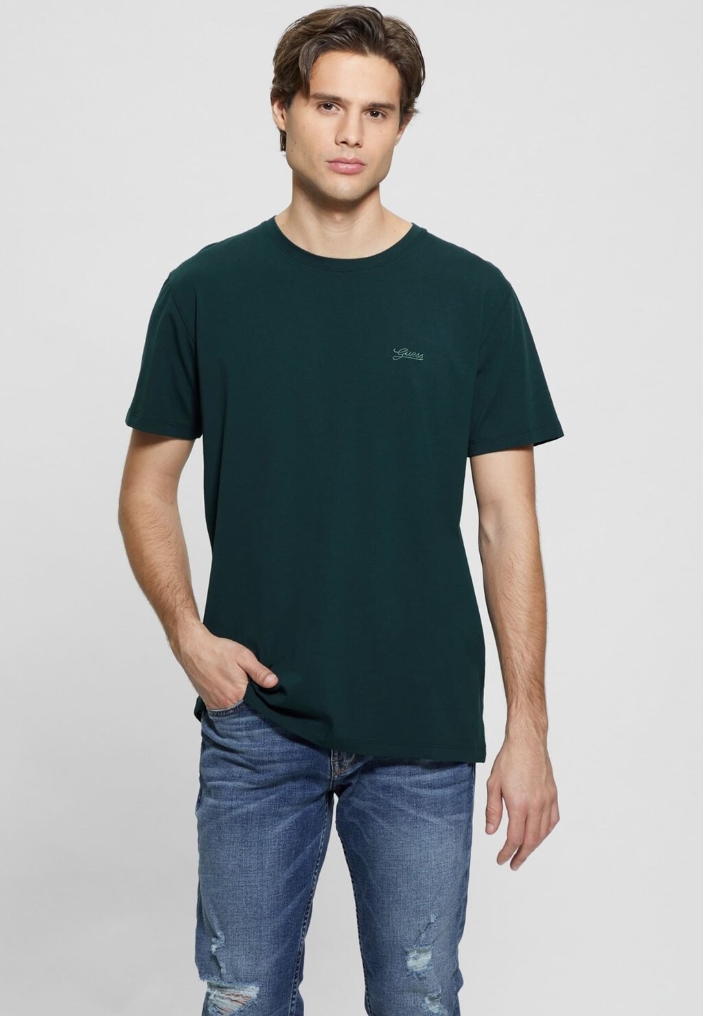 

Базовая футболка LOGO BRODÉ Guess, цвет vert foncé