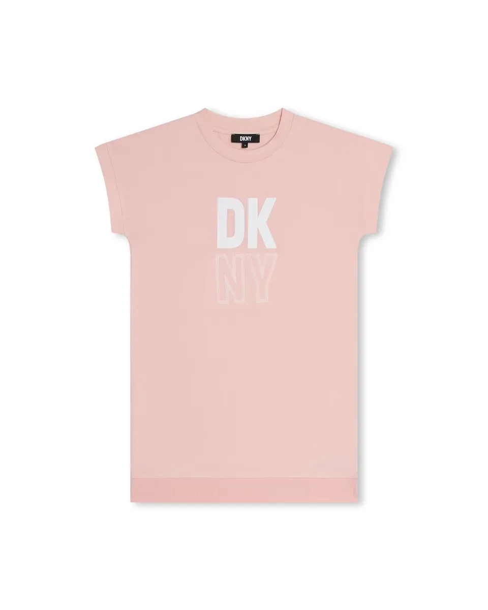 

Хлопковое платье для девочки с логотипом спереди DKNY, розовый