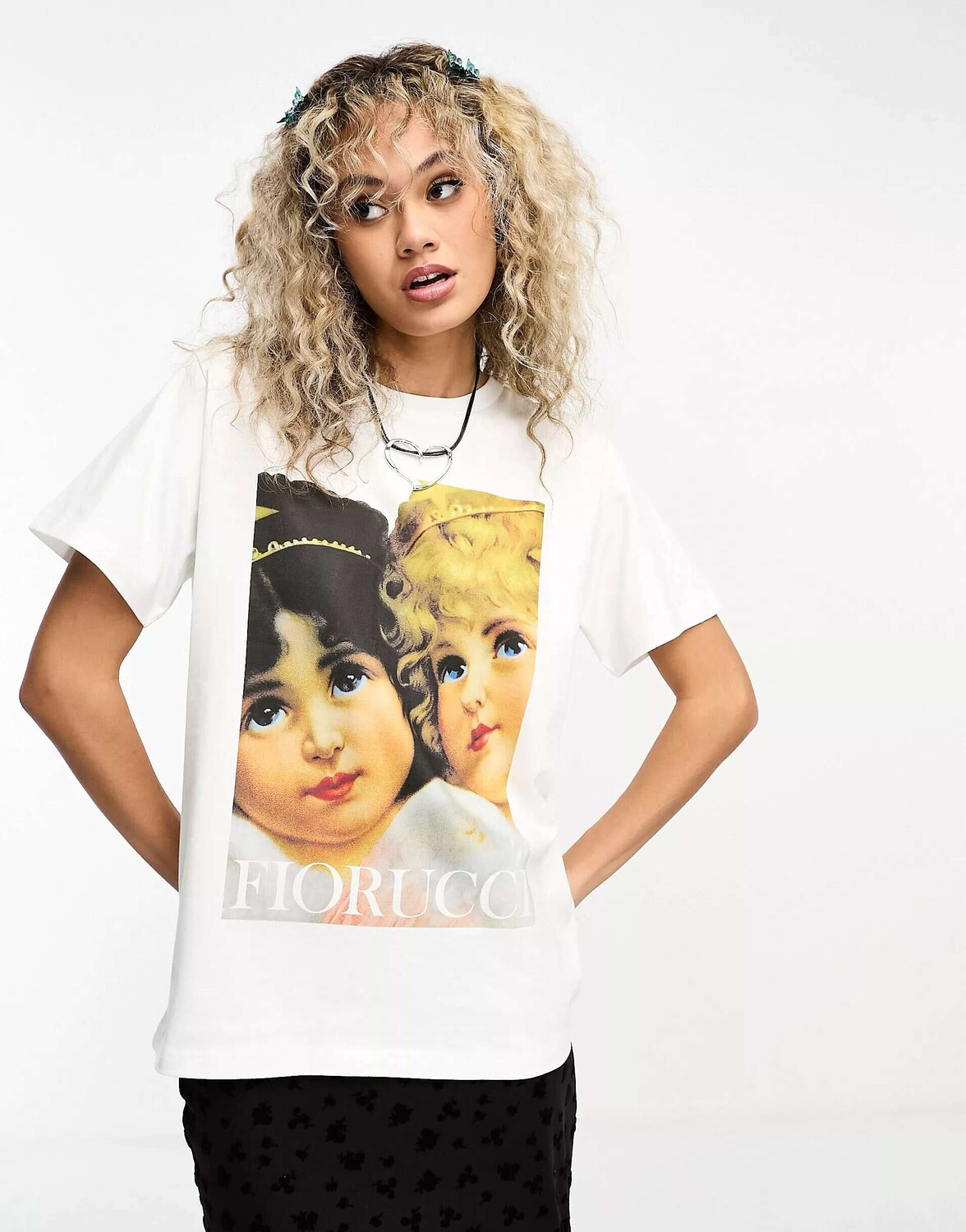 

Белая непринужденная футболка Fiorucci с плакатом с ангелами, Белый