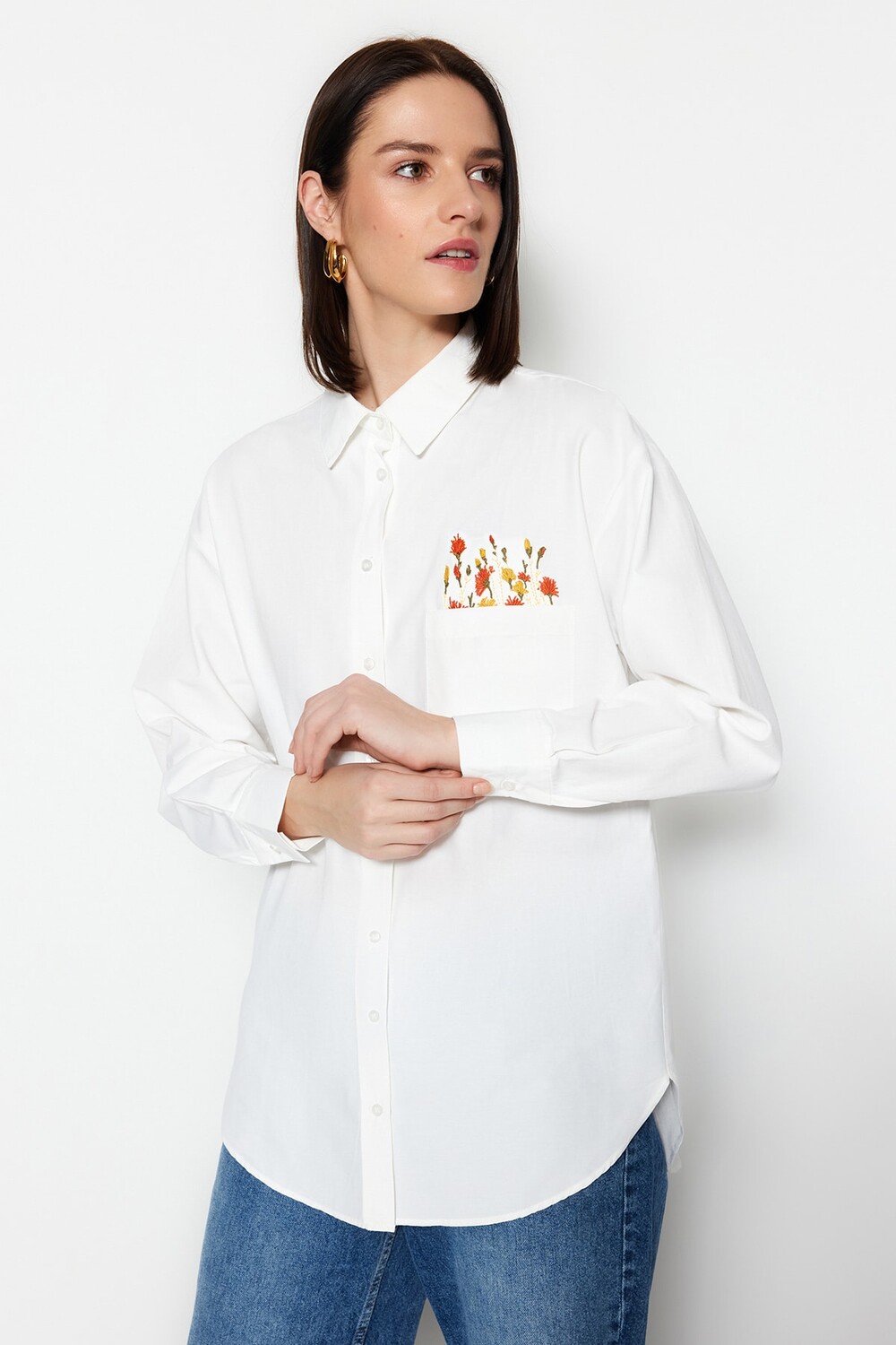 

Рубашка - Экрю - Классический крой Trendyol Modest, экрю