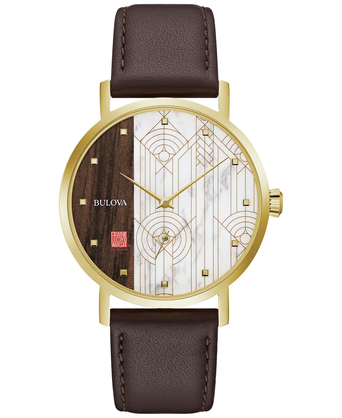 Мужские часы Frank Lloyd Wright \April Showers\ коричневый кожаный ремешок 39 мм Bulova