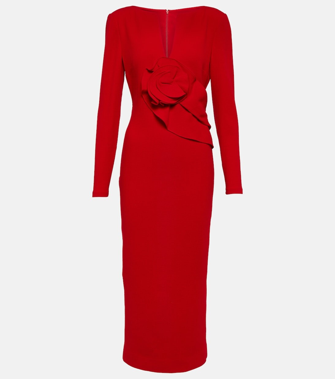 

Платье миди из шерстяного крепа с цветочной аппликацией Roland Mouret, красный