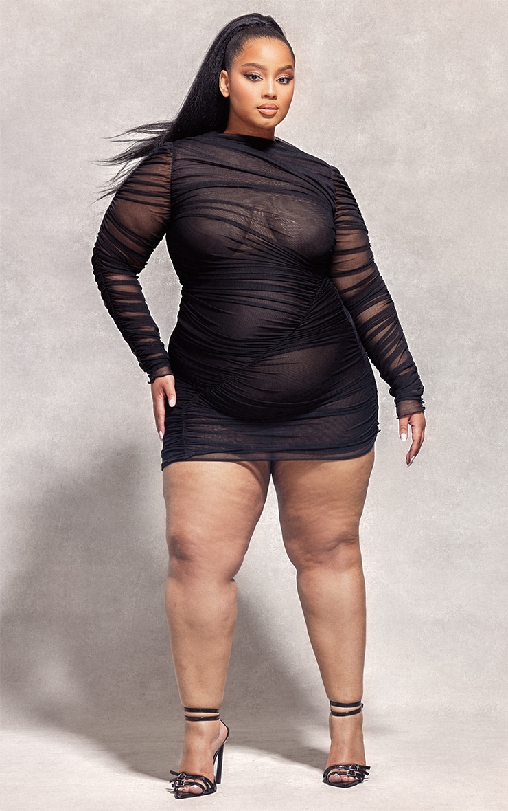 PrettyLittleThing Черное прозрачное сетчатое платье с экстремальными рюшами