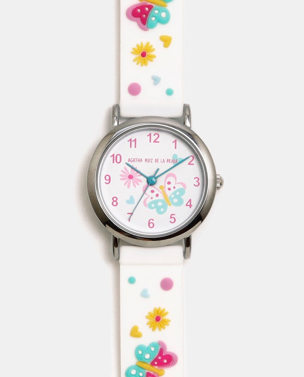 Белые фантазийные часы с бабочкой и принтом Agatha Ruiz de la Prada, белый
