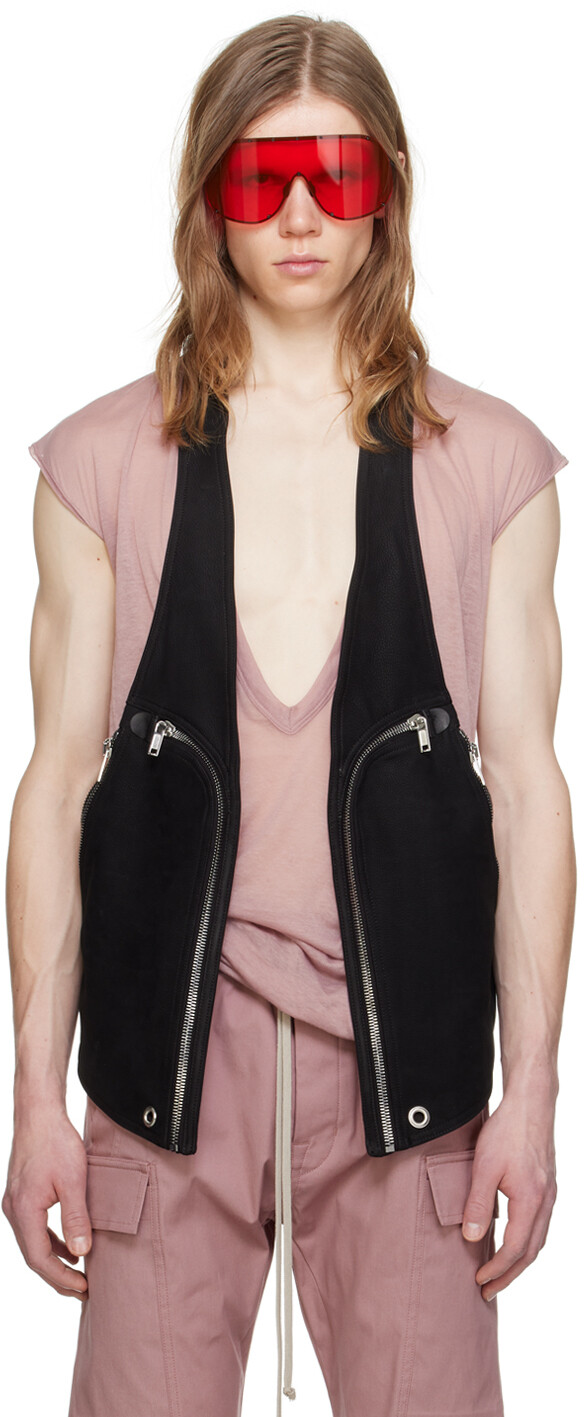 

Черный кожаный жилет в стиле Баухаус Rick Owens, цвет Black