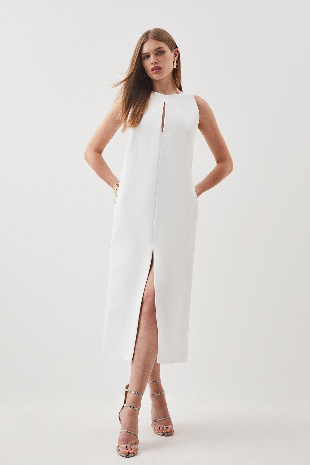 Компактное эластичное чистое платье миди без рукавов Karen Millen, белый
