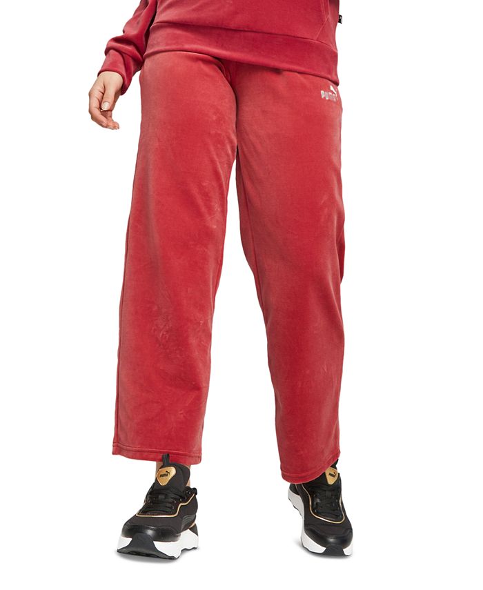 Женские велюровые спортивные штаны прямого кроя с завышенной талией Puma, красный