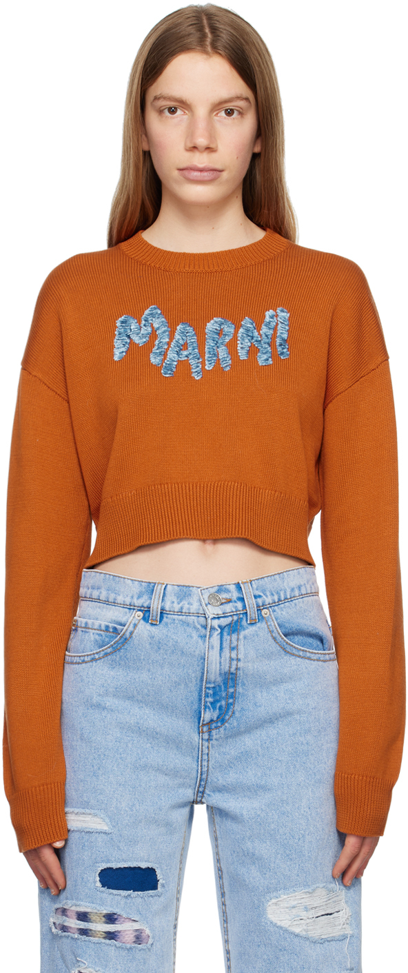 Оранжевый свитер с круглым вырезом Marni