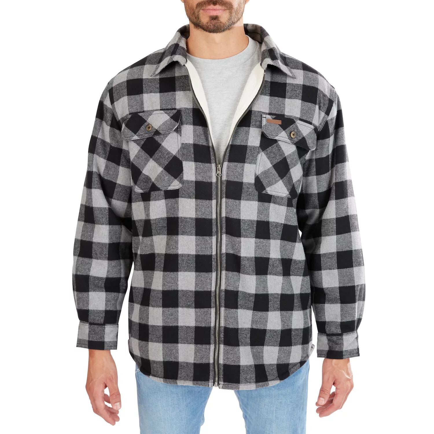 

Мужская фланелевая куртка-рубашка Smith's Workwear на молнии спереди на подкладке из шерпы