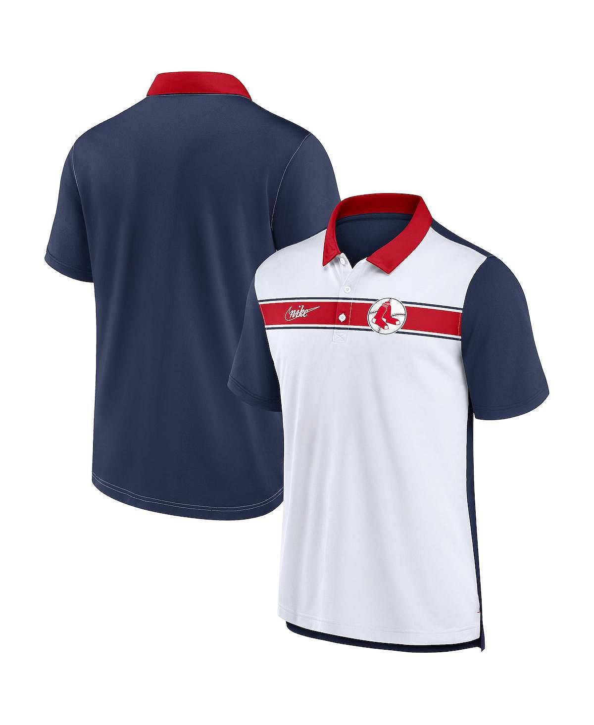 Мужская белая, темно-синяя рубашка-поло в полоску Boston Red Sox Nike