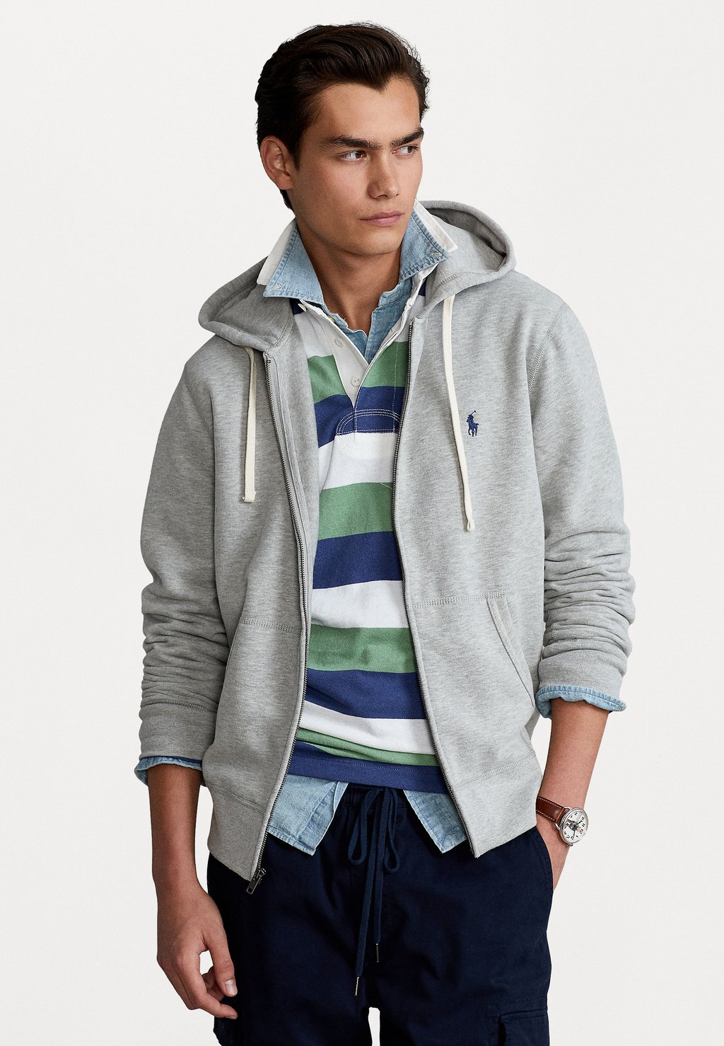 свитшот на молнии с капюшоном polo rl fleece xs синий Толстовка на молнии Polo Ralph Lauren The Rl Fleece Full-Zip Hoodie, серый