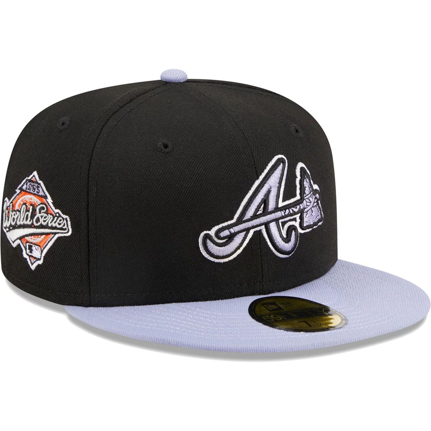 

Мужская облегающая шляпа New Era Black Atlanta Braves 59FIFTY с боковой нашивкой