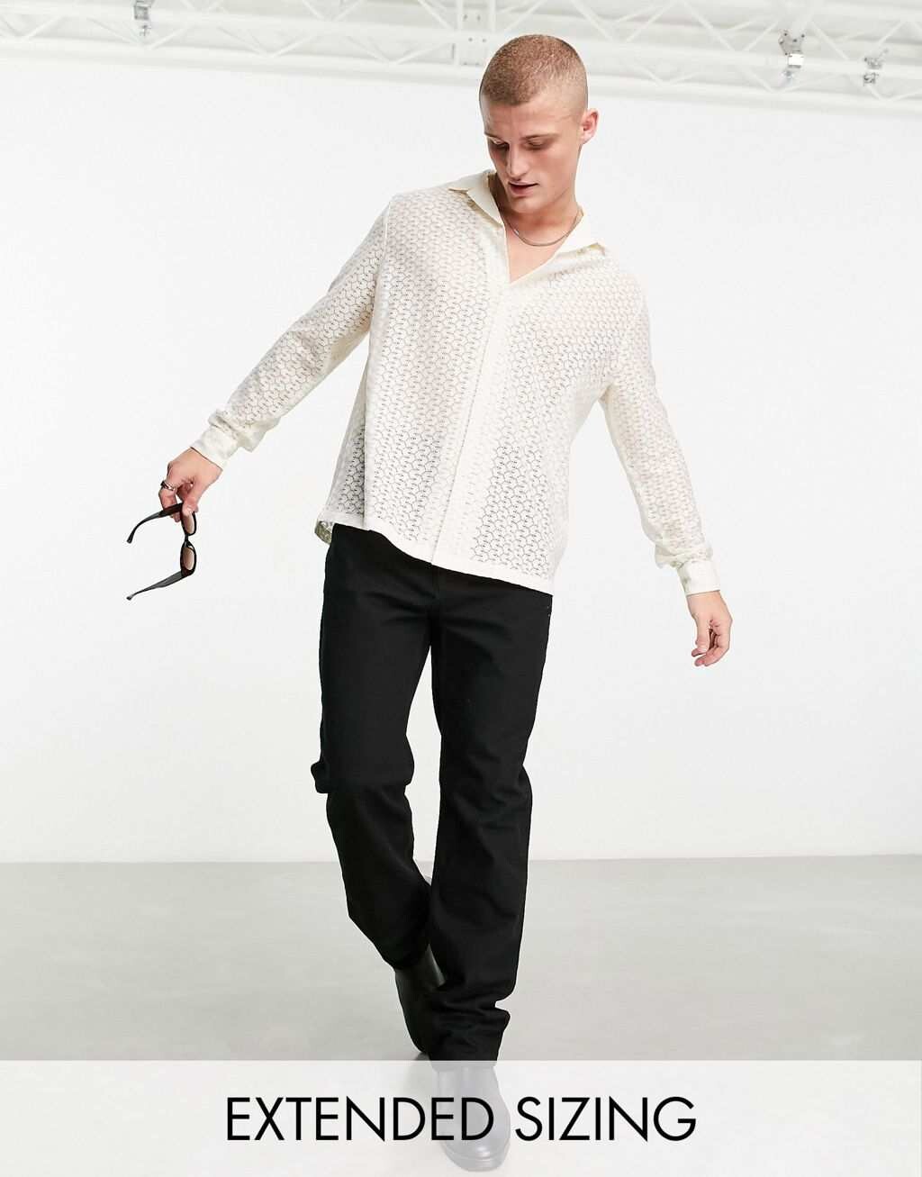 

Бежевая кружевная рубашка крючком ASOS DESIGN Deep Revere